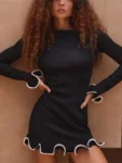 kf-Safe03e08bbd84c6ea765909ce4f9a2bbA-Elegant-Round-Neck-Pleat-Long-Sleeve-Women-s-Dress-Casual-Slim-Black-White-Short-Dresses-2024