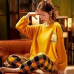 kf-S1bf96999dacf4322a3c55aff471252aaG-Yellow-Purple-Light-Green-Bear-Duck-Pattern-Flannel-Pajamas-Women-S-Warm-Woolen-Cartoon-Casual-Home