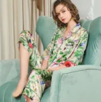 kf-S705b65d9899f4e16a391d333d815896dt-100-Mulberry-Silk-Women-s-Pajamas-2-Piece-Suit-Elegant-Loungewear-Floral-Button-Long-Sleeve-Shirt