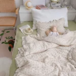 Korean Vintage Floral Printed Ruffled Cotton Baby Duvet Cover Kids Children Infant Cot Crib Duvet Covers Quilt Cover Bedding