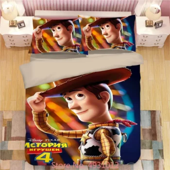 Disney Cartoon Toy Story Buzz Lightyear Woody Thicken Bedding Set Pillowcases Queen King Size Boys Adult Duvet Cover Bedroom