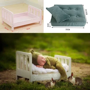 Newborn Photography Props Vintage Nostalgia Bamboo Wooden Bed Infant Posing Crib and Mattress Sets Photography Accessories