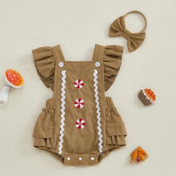 ma&baby 0-18M Christmas Newborn Infant Baby Girl Romper Candy Print Ruffle Sleeveless Jumpsuit Corduroy Overalls Xmas Costumes