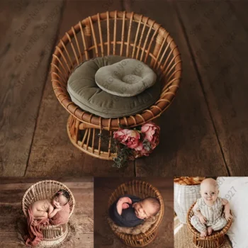 Newborn Photography Props Rattan Bed Fotografia Retro Rattan Chair Photo Basket Furniture Newborn Shooting Bebe Accessories