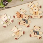 7pc Baby Wooden Milestone Cards Monthly Memorial Newborn Engraved Age Photography Accessories Bear Shape Monthly Birthing Gift